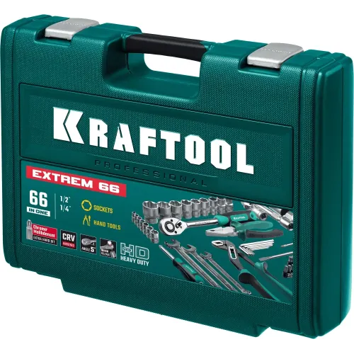KRAFTOOL EXTREM-66, 66 предм., (1/2″+1/4″), универсальный набор инструмента (27976-H66)