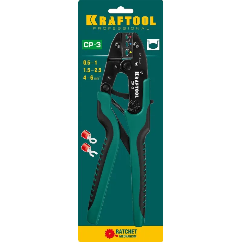 KRAFTOOL CP-3, 0.5 - 6 мм2, для изолированных наконечников и соединительных муфт, пресс-клещи (45461-3)