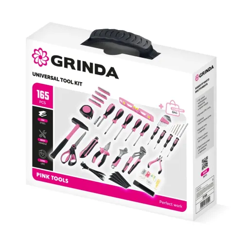 GRINDA Pink Tools 165 предм, универсальный набор инструмента (22109)