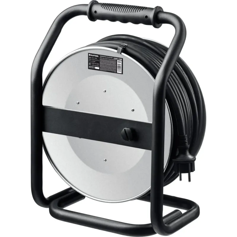 KRAFTOOL HEAVY DUTY 4.0, КГ 3х2.5 30м 4000Вт IP44, силовой удлинитель на стальной катушке (55086-30)