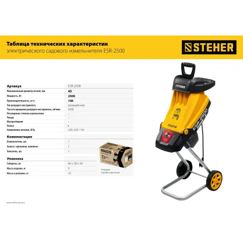 STEHER 2500 Вт, измельчитель садовый электрический (ESR-2500)