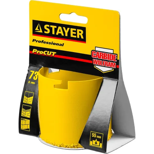STAYER 73 мм, L 55 мм, карбид вольфрама, кольцевая коронка, Professional (33345-73)