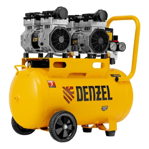 Компрессор безмасляный, малошумный DLS 1500/50, 1500 ВТ, 2x750, 50 л, 260 л/мин Denzel