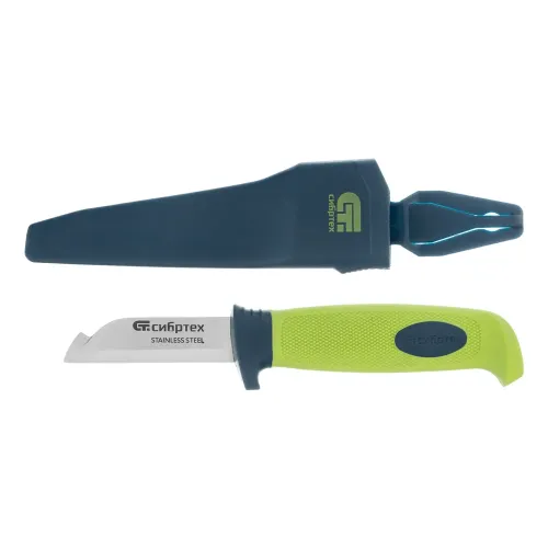 Нож монтажника с чехлом, обрезиненная рукоятка, 190 мм, лезвие - 67 мм Сибртех
