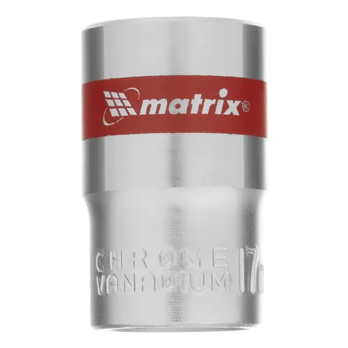 Головка торцевая, 17 мм, 6-гранная, CrV, под квадрат 1/2", хромированная Matrix