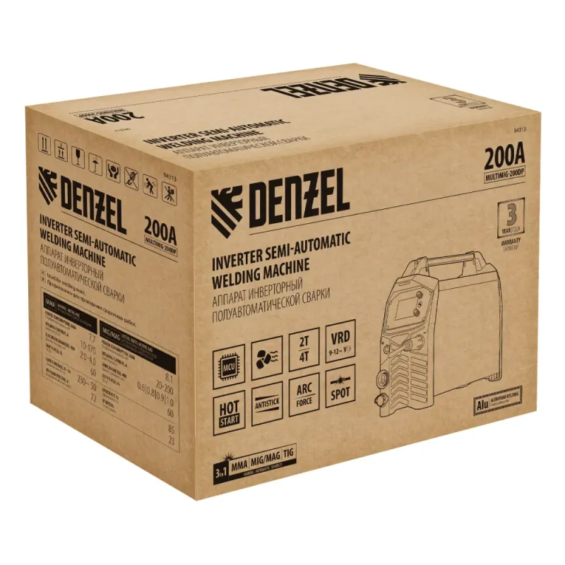 Аппарат инвертор. полуавтомат. сварки MultiMIG-200DP Synergy Double Pulse, 200 А, ПВ 80% Denzel