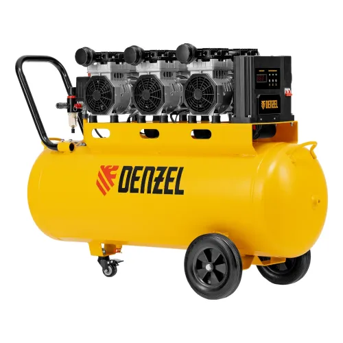Компрессор безмаслянный малошумный DLS 2250/100, 2250 Вт, 3х750, 100 л, 410 л/мин блок упр Denzel