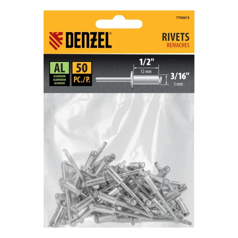 Заклепки алюминиевые, 3/16"-1/2", 5 х 12 мм, 50 шт Denzel