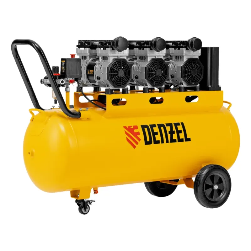 Компрессор безмаслянный малошумный DLS 2250/100, 2250 Вт, 3х750, 100 л, 410 л/мин блок упр Denzel