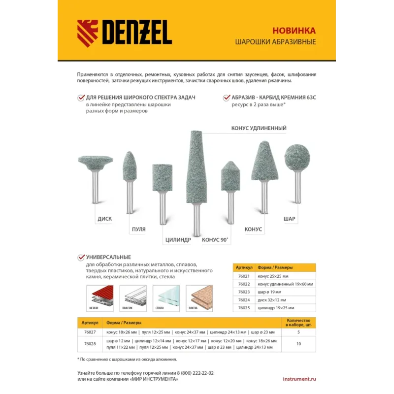 Шарошка абразивная, диск, 32 x 12 мм, для дрели,  хвостовик d6 мм, 63С Denzel
