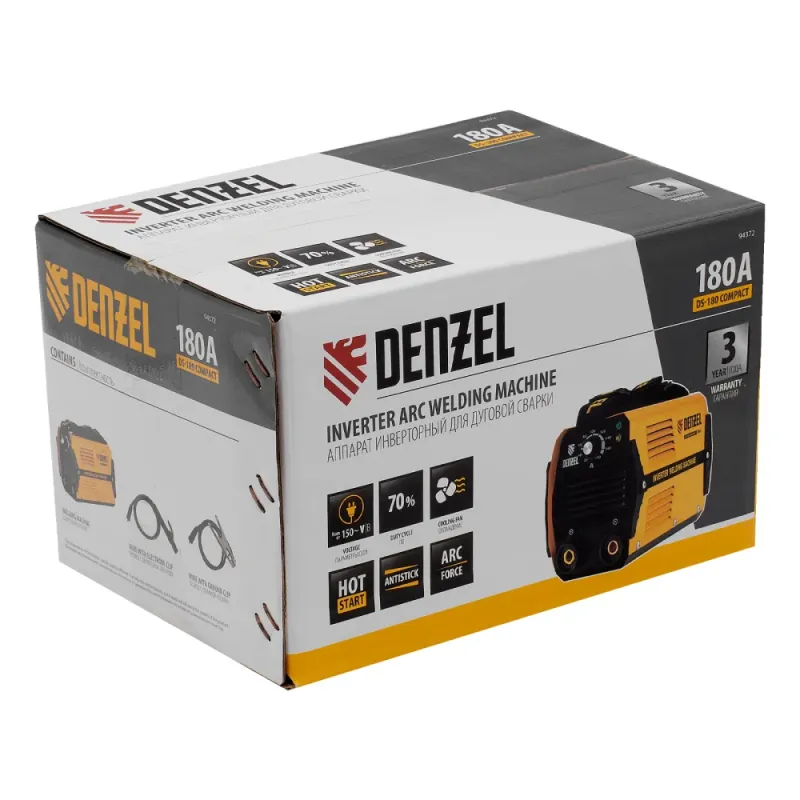 Аппарат инвертор. дуговой сварки DS-180 Compact, 180 А, ПВ 70%, диам.эл. 1,6-4 мм Denzel