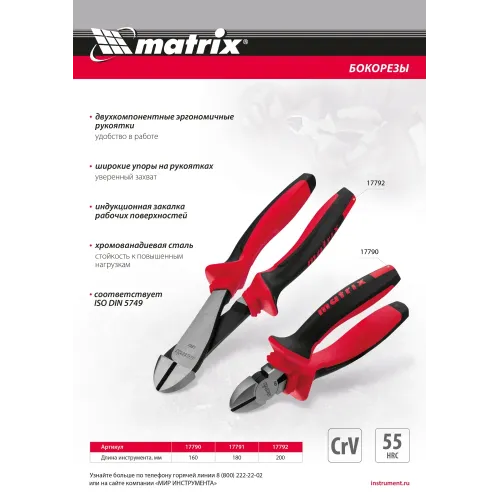 Бокорезы, 160 мм, хром-ванадий, двухкомпонентные рукоятки Matrix