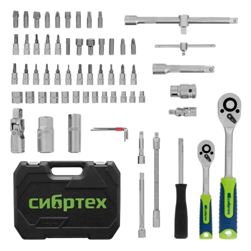 Набор инструментов, 1/2", 1/4", пластиковый кейс, 94 предмета Сибртех