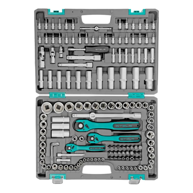 Набор инструментов, 1/4", 3/8", 1/2", Cr-V, S2, усиленный кейс, 151 предмет Stels