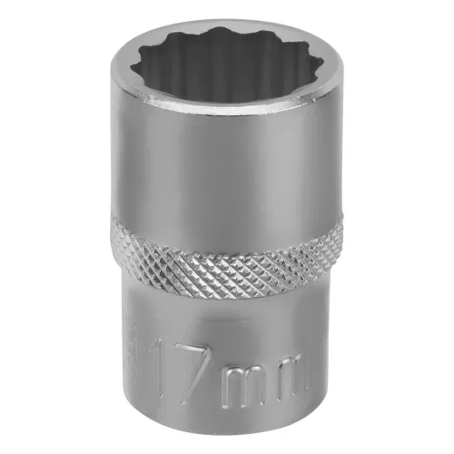 Головка торцевая, 17 мм, 12-гранная, CrV, под квадрат 1/2", хромированная Stels