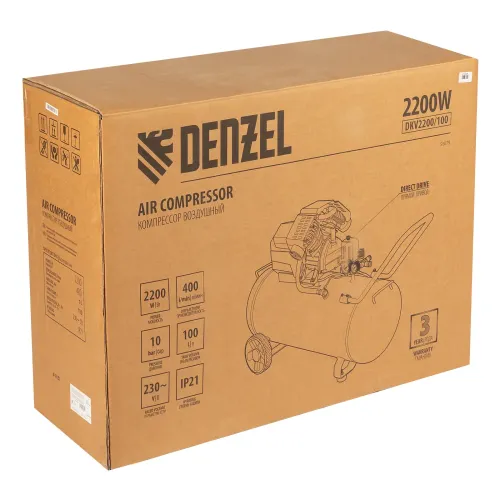 Компрессор воздушный DKV2200/100,Х-PRO 2.2 кВт, 400 л/мин, 100л Denzel