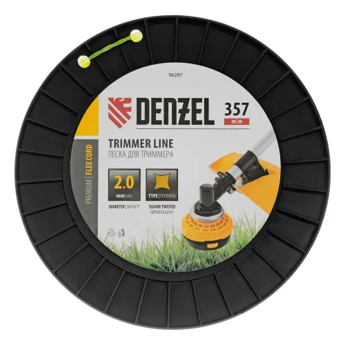 Леска для триммера витой квадрат, 2,0мм х 357м, на DIN катушке FLEX CORD Denzel
