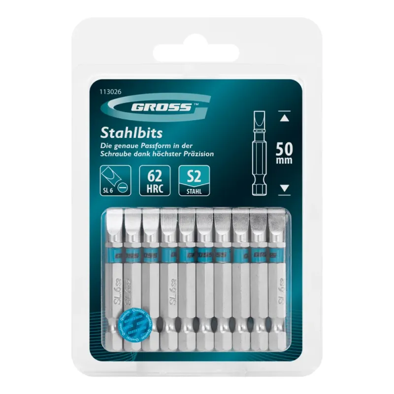 Бита SL6,0х50мм, сталь S2, шестигр., 10 шт. Gross