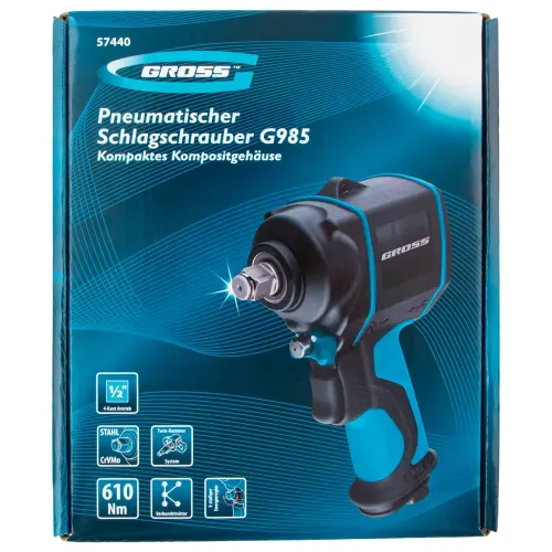 Гайковёрт пневматический ударный G985, 1/2",Twin Hammer, 610 Нм, 9000 об/мин, композитный Gross