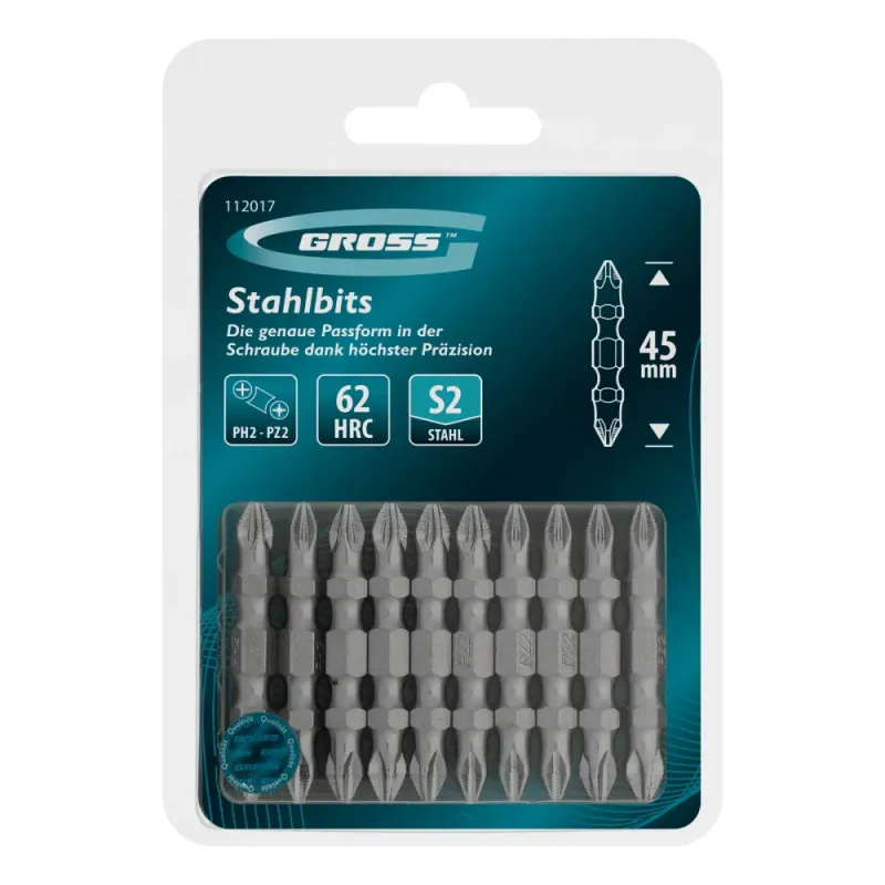 Бита двухстор., PH2-PZ2х45мм, сталь S2, 10шт. Gross