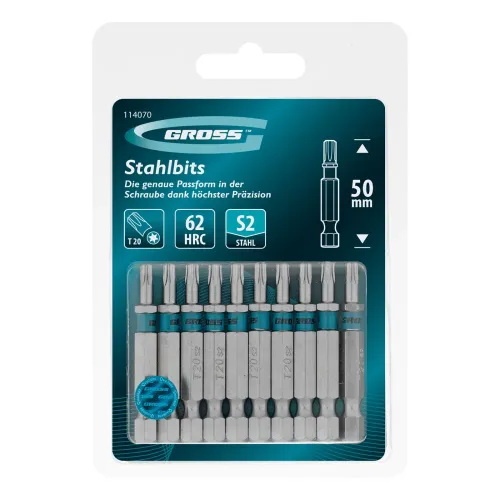 Бита Torx 20х50мм, сталь S2, шестигр., 10 шт. Gross