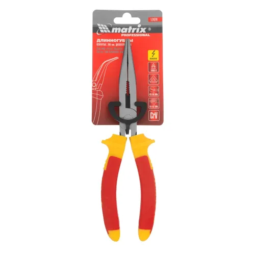 Длинногубцы изогнутые Insulated, 200 мм, двухкомпонентные рукоятки Matrix Professional