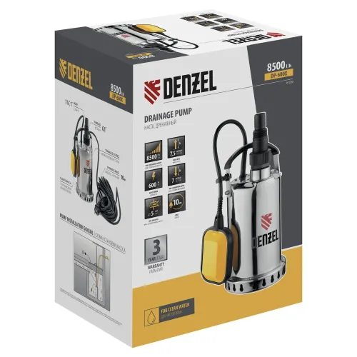 Дренажный насос DP-600X, 600 Вт, подъем 7,5 м, 8500 л/ч Denzel