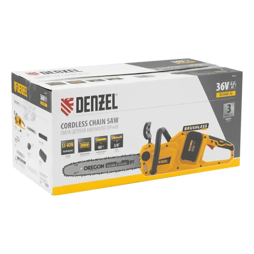 Цепная пила аккумуляторная бесщет. RCS400-36, Li-ion, 36 В, 4 Ач, шина 400 мм Denzel