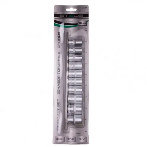 Набор торцевых головок 1/2", 6-ти гр., CrV, 10шт., 10-22мм Stels