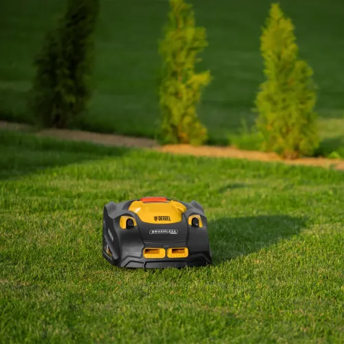 Робот-газонокосилка Grass Master 1000, ультразвуковой датчик, 3 Ач, LCD дисплей, Wi-Fi Denzel