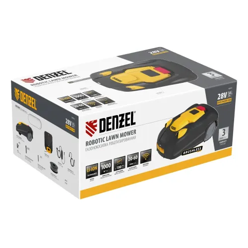Робот-газонокосилка Grass Master 1000, ультразвуковой датчик, 3 Ач, LCD дисплей, Wi-Fi Denzel