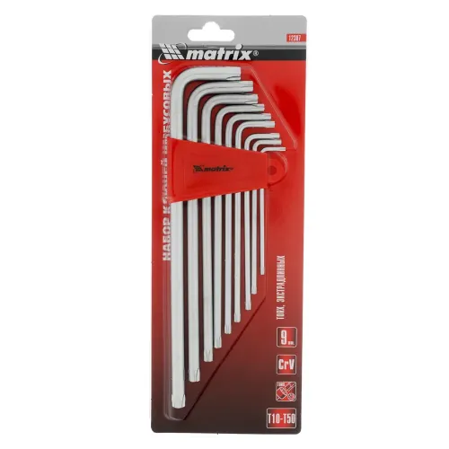 Набор ключей имбусовых TORX, 9 шт., T10-T50, CrV, экстра-длин, сатин. Matrix